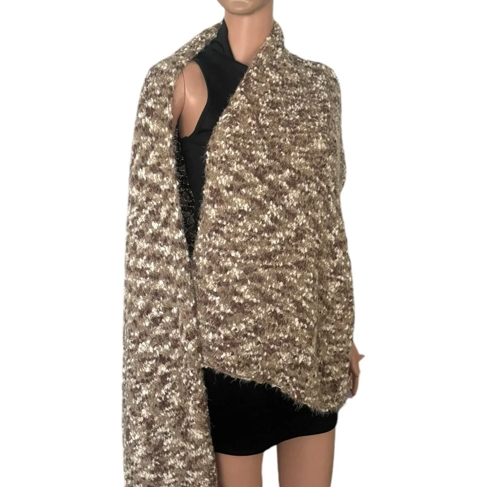 Simply Noelle Knit Scarf Brown Tan Oblong Winter Academia Fuzzy‎ Unisex Chunky